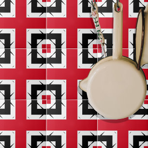 Carreau Moderne tendance Abstrait rouge noir & blanc géomé