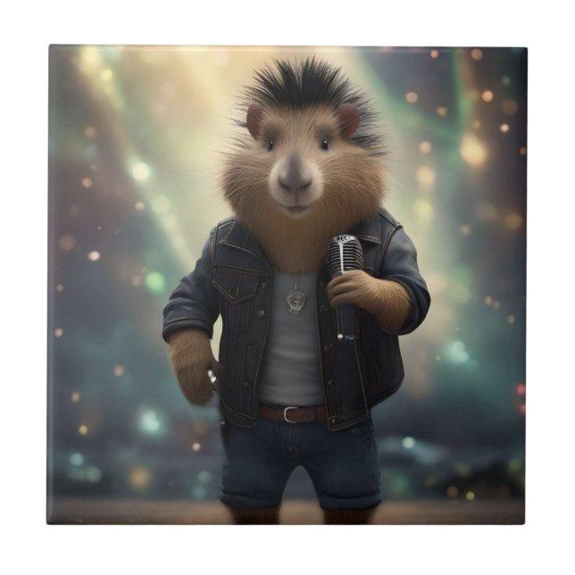 Carreau "Mohawk Capybara : Rockin' the River !" (Devant)