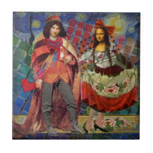 Carreau Mona Lisa Romantique Drôle Coloré Travail d'Art