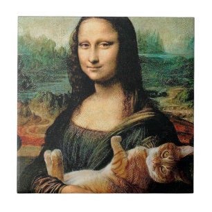 Carreau Mona Lisa tenant son chat Leonardo da Vinci