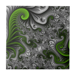 Carreau Monde Fantastique Art Fractal Abstrait Vert Et Gri