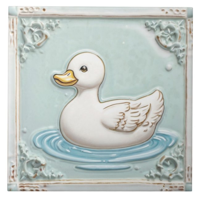 Carreau Monnaie Bleu et Blanc Cute Bébé Canard Salle de ba (Devant)
