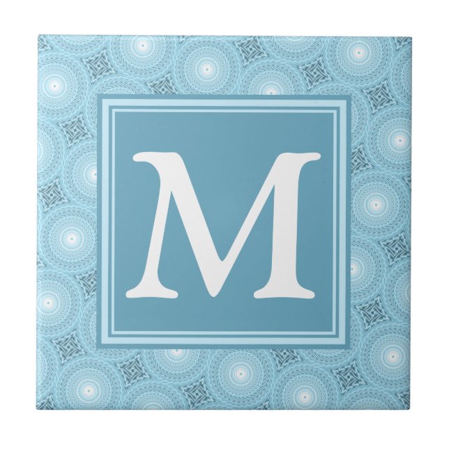 Carreau Monogramme ange bleu cercles motif (Devant)