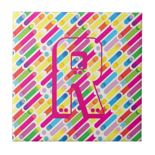 Carreau Monogramme Arc-en-ciel lignes diagonales Motif Pop