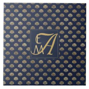 Carreau Monogramme ART DECO Coques Marine Blue Gold Nouvea