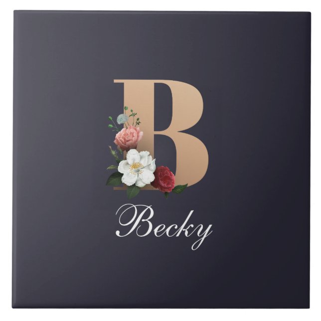 Carreau Monogramme B, joli design floral, (Devant)
