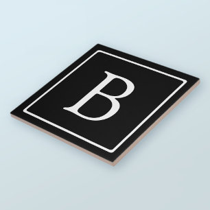 Carreau Monogramme Classique Simple Noir avec Texte Blan