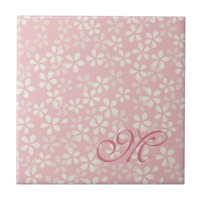 Carreau Monogramme de fleurs de cerisiers. Rose poussiéreu (Devant)