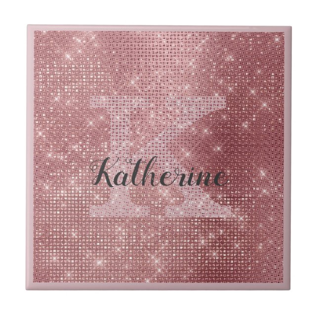 Carreau Monogramme de Glam Rose d'or de Girls Dusty Nom (Devant)
