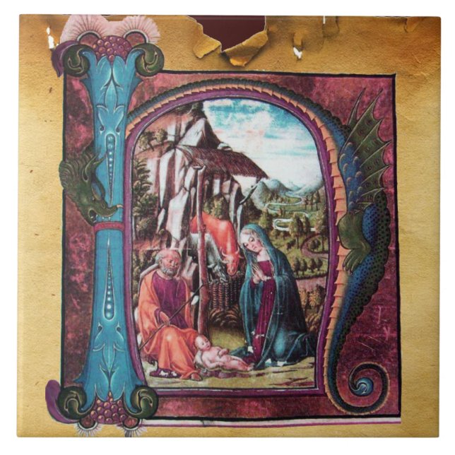 CARREAU MONOGRAMME DE LA NATIVITÉ PARCHEMENT DE NOËL (Devant)