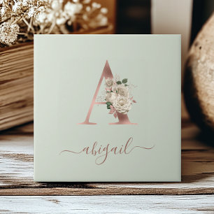 Carreau Monogramme de lettre "A" en or rose floral vert sa