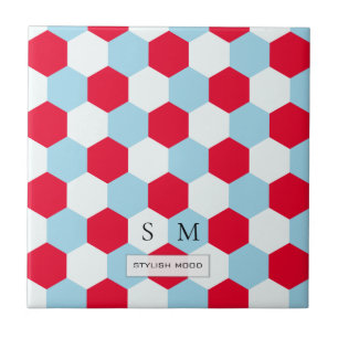 Carreau Monogramme des hexagones rouges, blancs et bleus