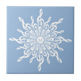 Carreau Monogramme d'ornement bleu d'hiver G-Clef Snowflak
