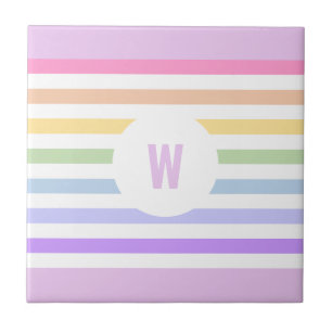Carreau Monogramme en Blanc Cirque Pastel Arc-en-ciel rayu