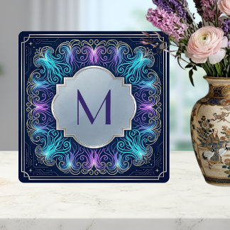 Carreau Monogramme Envoûtant Tourbillons de sarcelle et de