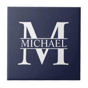 Carreau Monogramme et nom personnalisés bleu marine