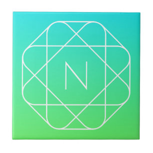 Carreau Monogramme géométrique cool   Ombre Vert bleu et c