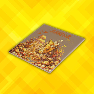 Carreau Monogramme Golden Cottage Core sur Brown