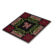 Monogramme Goth Art Nouveau Rose et Dahlia Reds