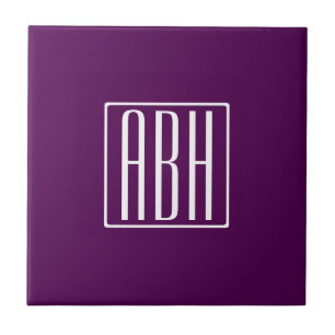 Carreau Monogramme initial   Blanc Sur Violet Profond