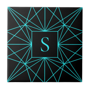 Carreau Monogramme initial   Design géométrique turquoise