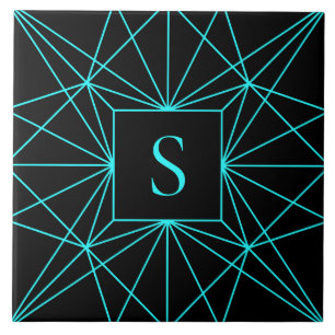 Carreau Monogramme Initial   Motif Géométrique Turquoise