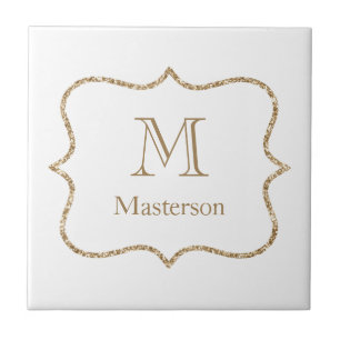 Carreau Monogramme Initial Nom Or Blanc Tendance