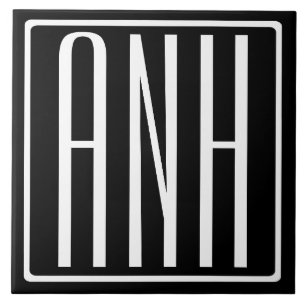 Carreau Monogramme Initiales 3 Moderne Gras Blanc Sur No