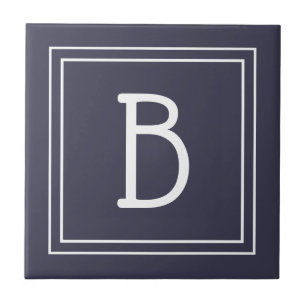 Carreau Monogramme Moderne de Famille Initial Bleu et Blan