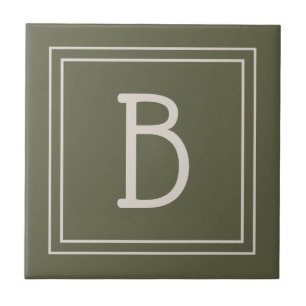 Carreau Monogramme Moderne Initiale Vert Mousse & Blanc Ca