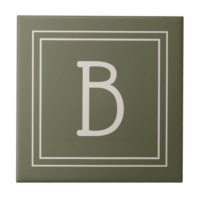 Carreau Monogramme Moderne Initiale Vert Mousse & Blanc Ca (Devant)