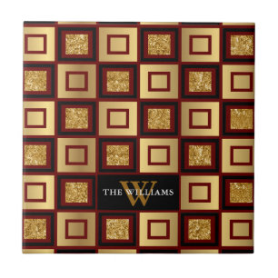 Carreau Monogramme Motif en carton rouge, noir et or