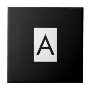 Carreau Monogramme noir blanc Lettre initiale Plaque moder