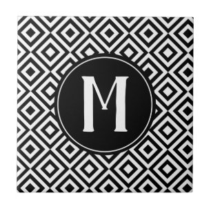 Carreau Monogramme noir et blanc Motif de diamant géométri