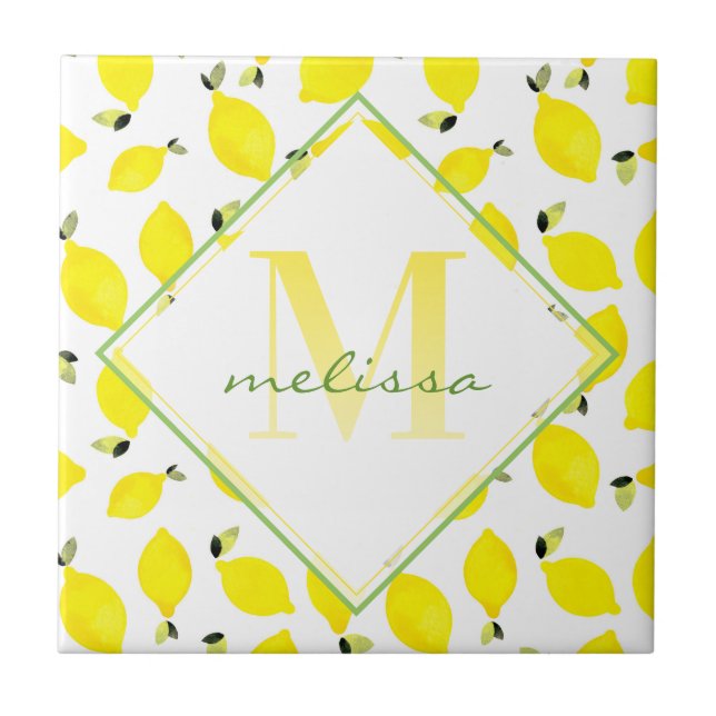 Carreau Monogramme ombre + citron jaune + vert + blanc (Devant)