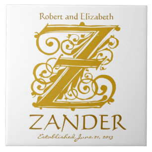 Carreau Monogramme or Z en blanc - Noms Mariage Date Tile