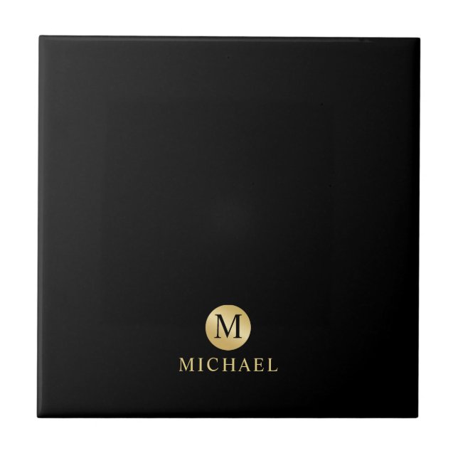 Carreau Monogramme personnalisé de luxe noir et or (Devant)