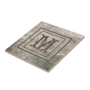 Carreau Monogramme Personnalisé Pierre Brown Look Rustique