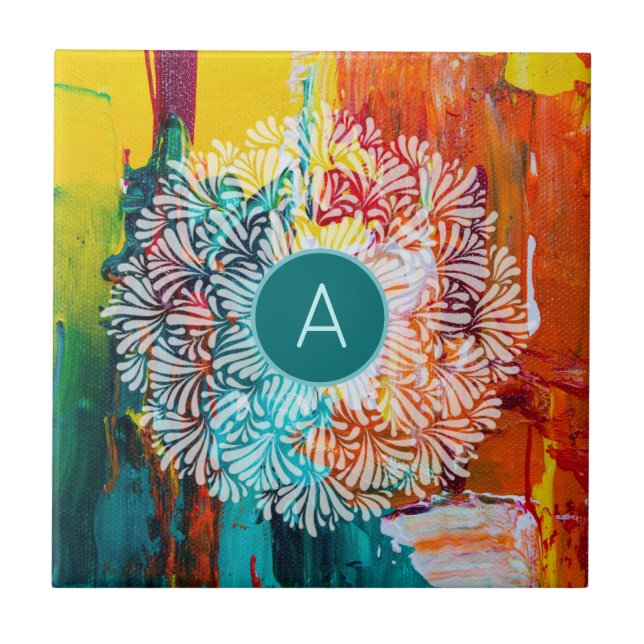 Carreau Monogramme Première peinture Abstraite dynamique M (Devant)