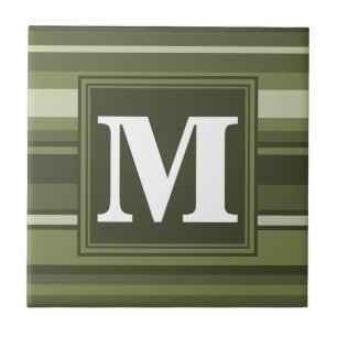 Carreau Monogramme rayures vert olive