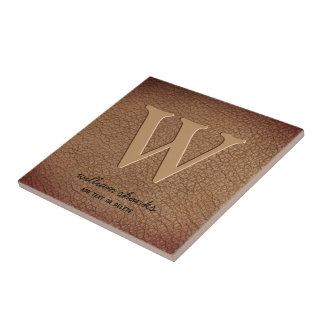Carreau Monogramme rustique en cuir marron texte noir pers