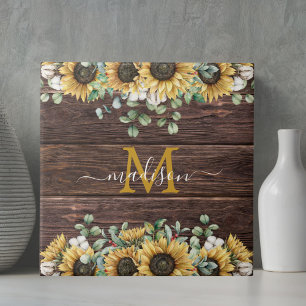 Carreau Monogramme Tournesol Jaune Eucalyptus Bois Brun