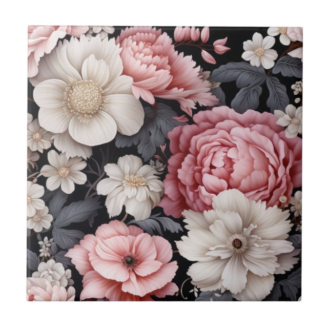 Carreau Monogramme végétal rose moderne (Devant)