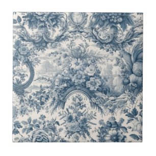 Carreau monogramme vintage fleuri Blue toile de jouy