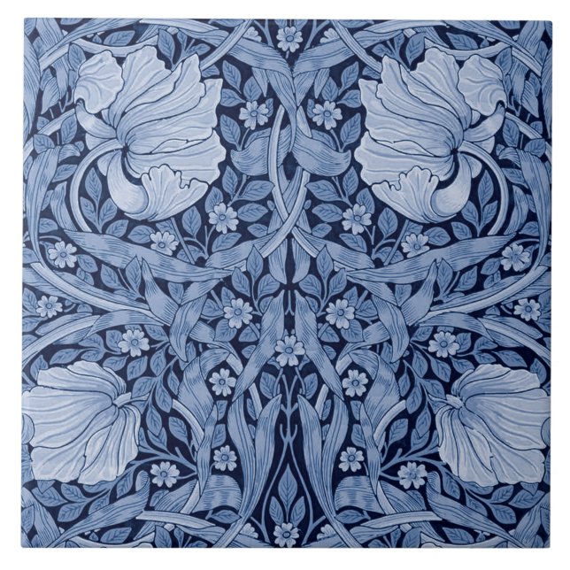 Carreau Monotone bleu Pimpernel, William Morris (Devant)