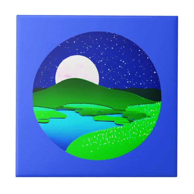 Carreau Montée de la Pleine lune sur les collines vertes (Devant)