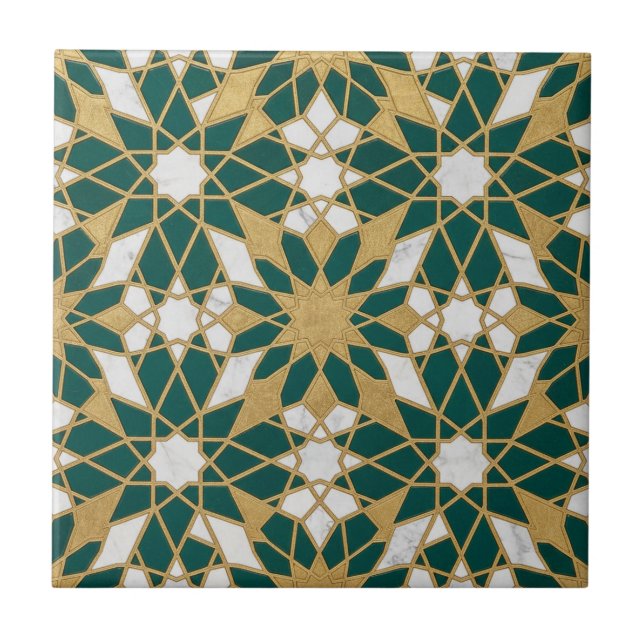Carreau Moroccan Islamic Teal Gold Geometric Seamless Patt (Devant)