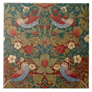 Carreau Morris Strawberry Thief Vert sarcelle Rouge Art fl
