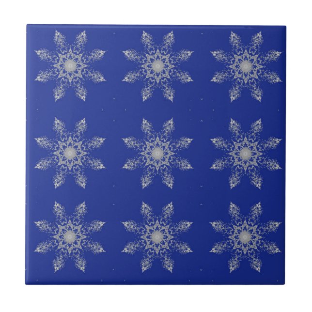 Carreau Mosaic argent étoiles indigo décoration géométriqu (Devant)