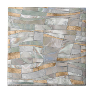 Carreau Mosaic Waves Art - Pearl et Pastel Gold
